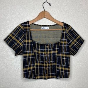 Hollister California Cropped Barbiecore Preppy Short Sleeve Plaid Sweater Top